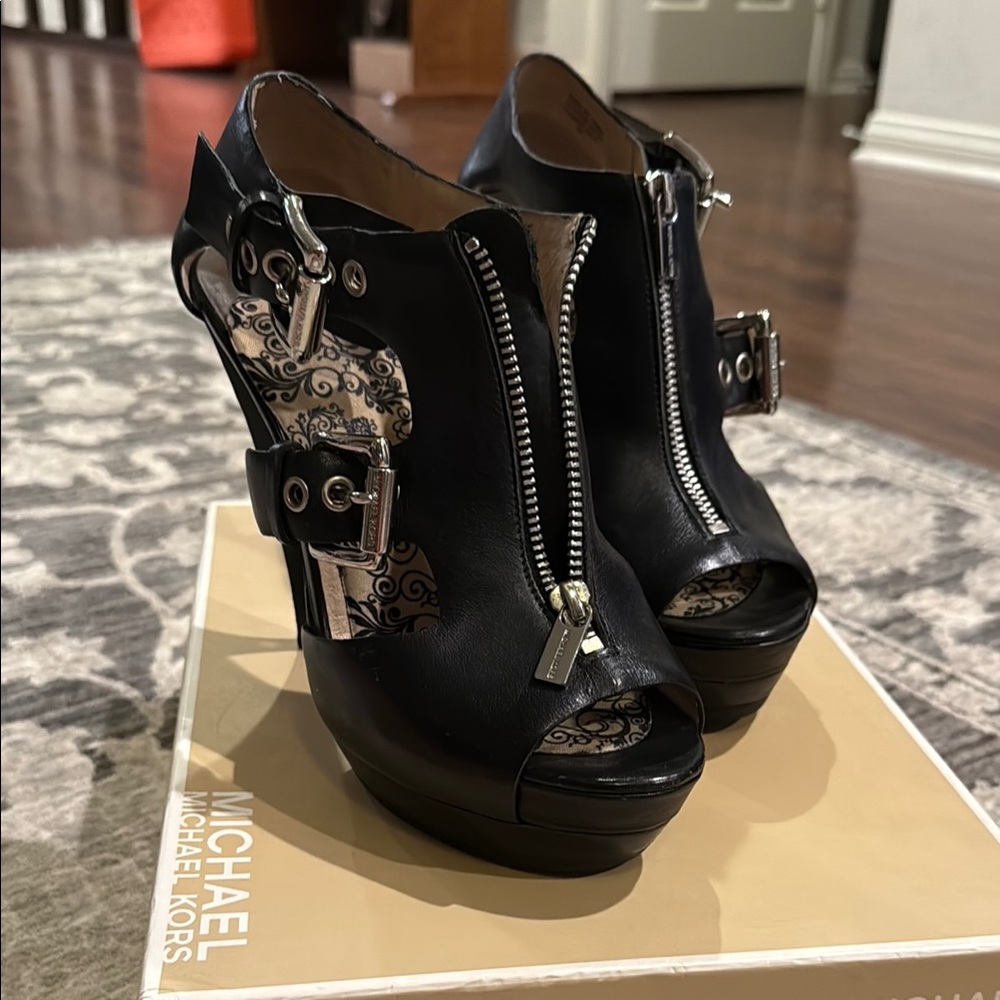 Michael Kors Black Block Heel Heels with Polished Finish